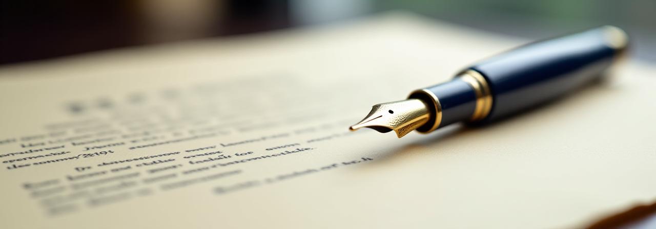Close up of a luxury fountain pen on a legal document